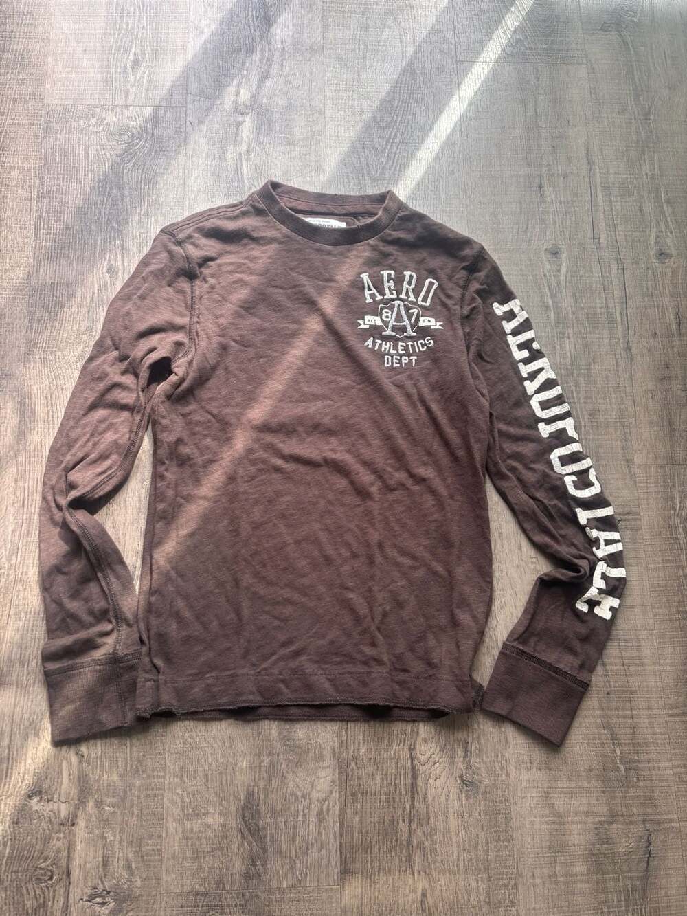 Aeropostale Aero 87 Athletics Dept Brown Long Sleeve Graphic T-Shirt